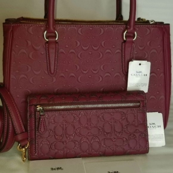 COACH SET SIGNATURE HANDBAG PURSE BAG + WALLET - Picture 10 of 12